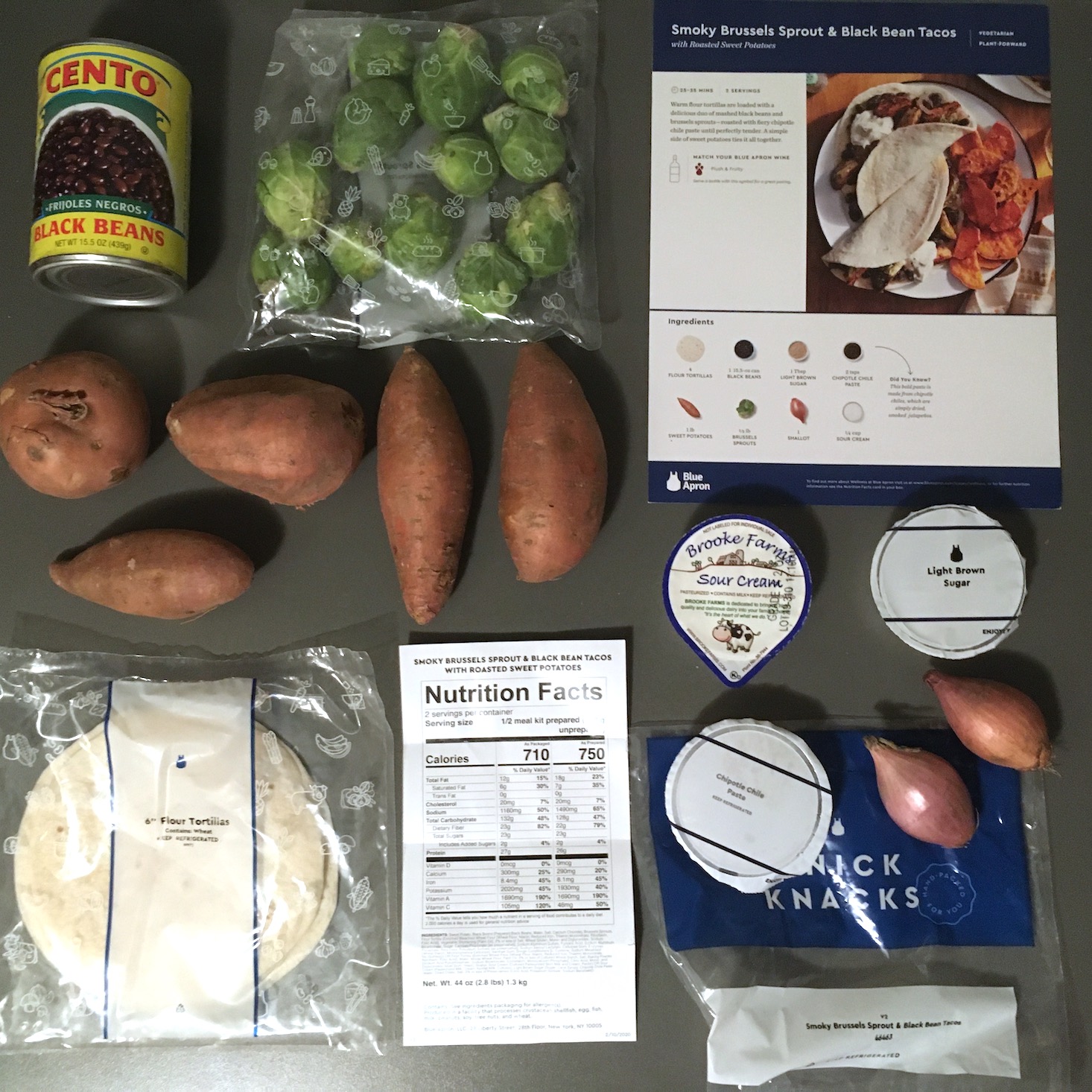 Blue Apron February 2020 - veggie tacos ingredients laydown