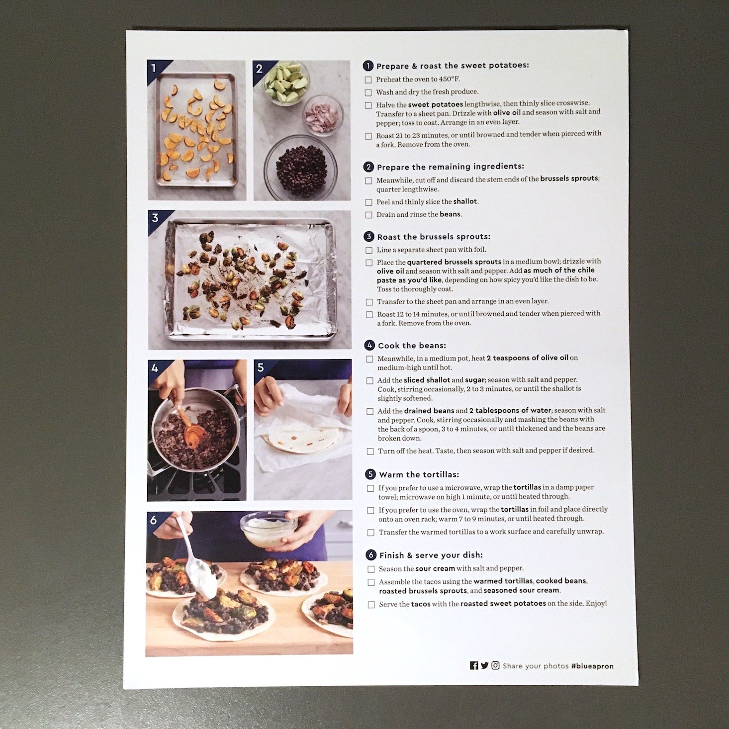 Blue Apron February 2020 - veggie tacos recipe card back