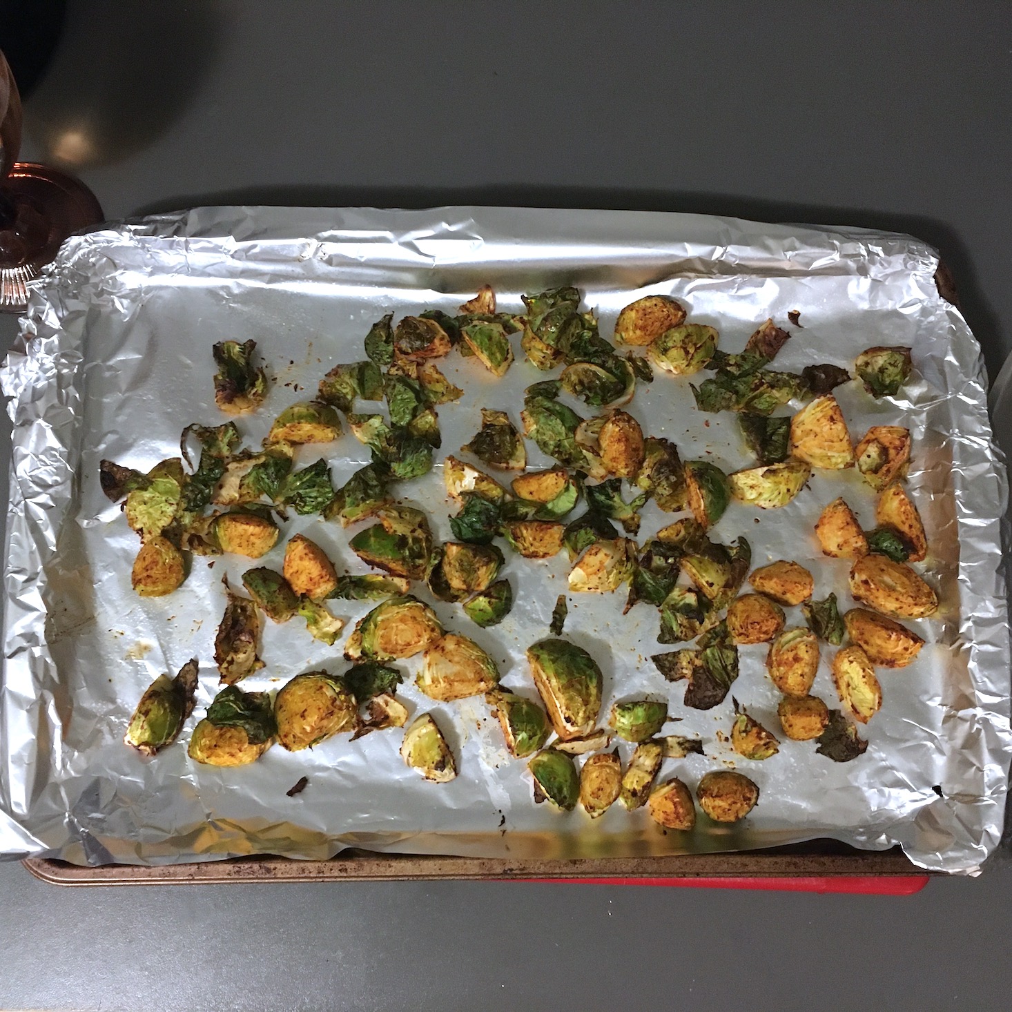 Blue Apron February 2020 - veggie tacos roasted sprouts finished