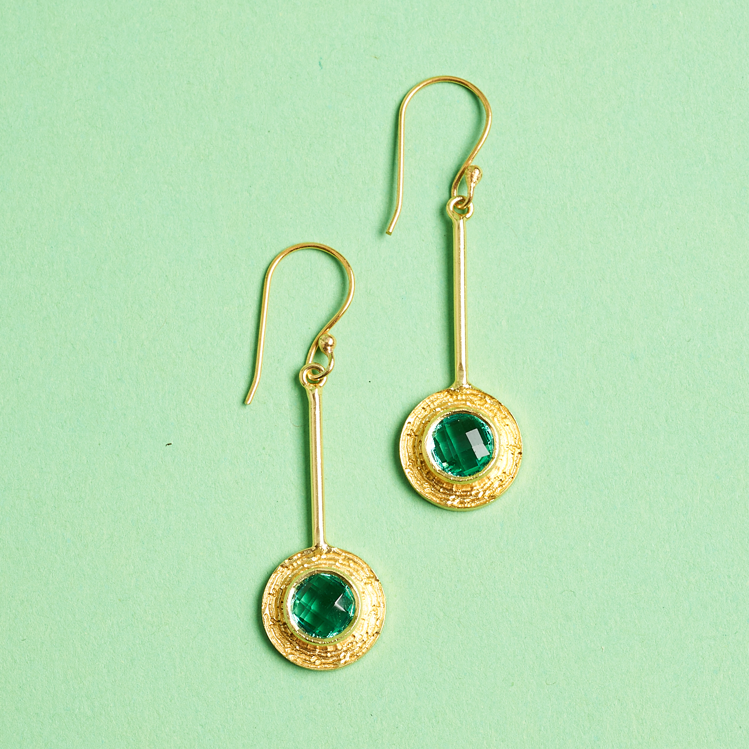 deco inspired earrings with green stone