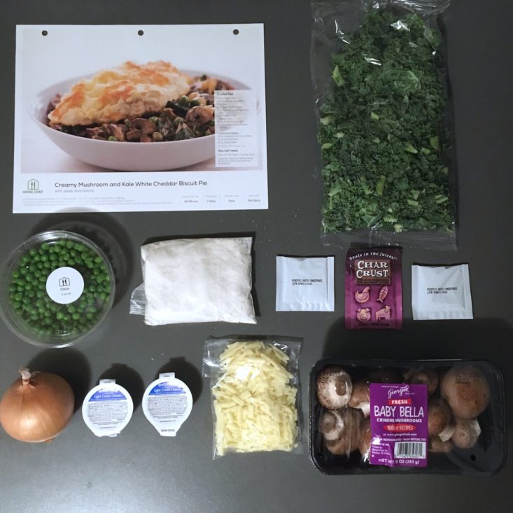 Home Chef February 2020 - mushroom and kale pie ingredients laydown