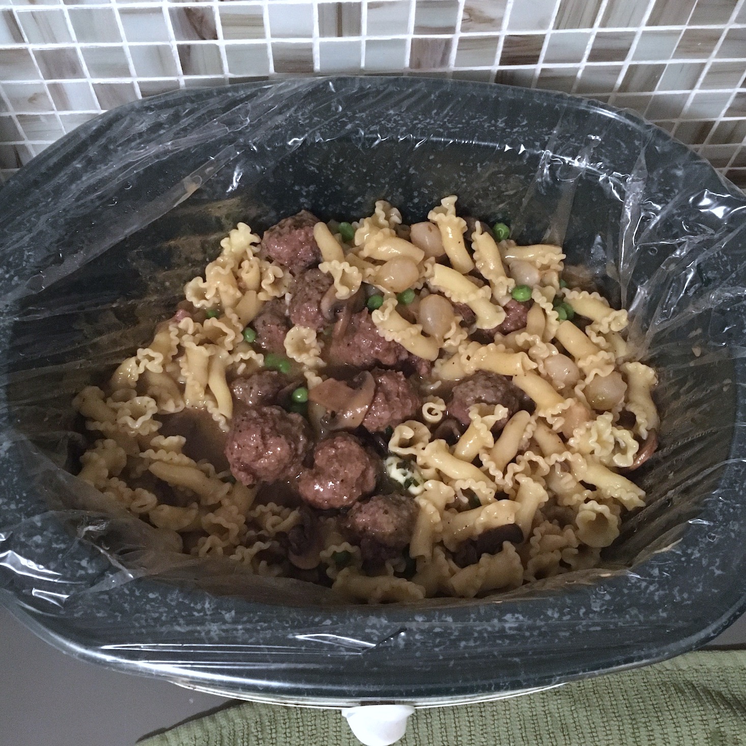 Home Chef February 2020 - slow cooker meatballs marsala pasta added to crockpot