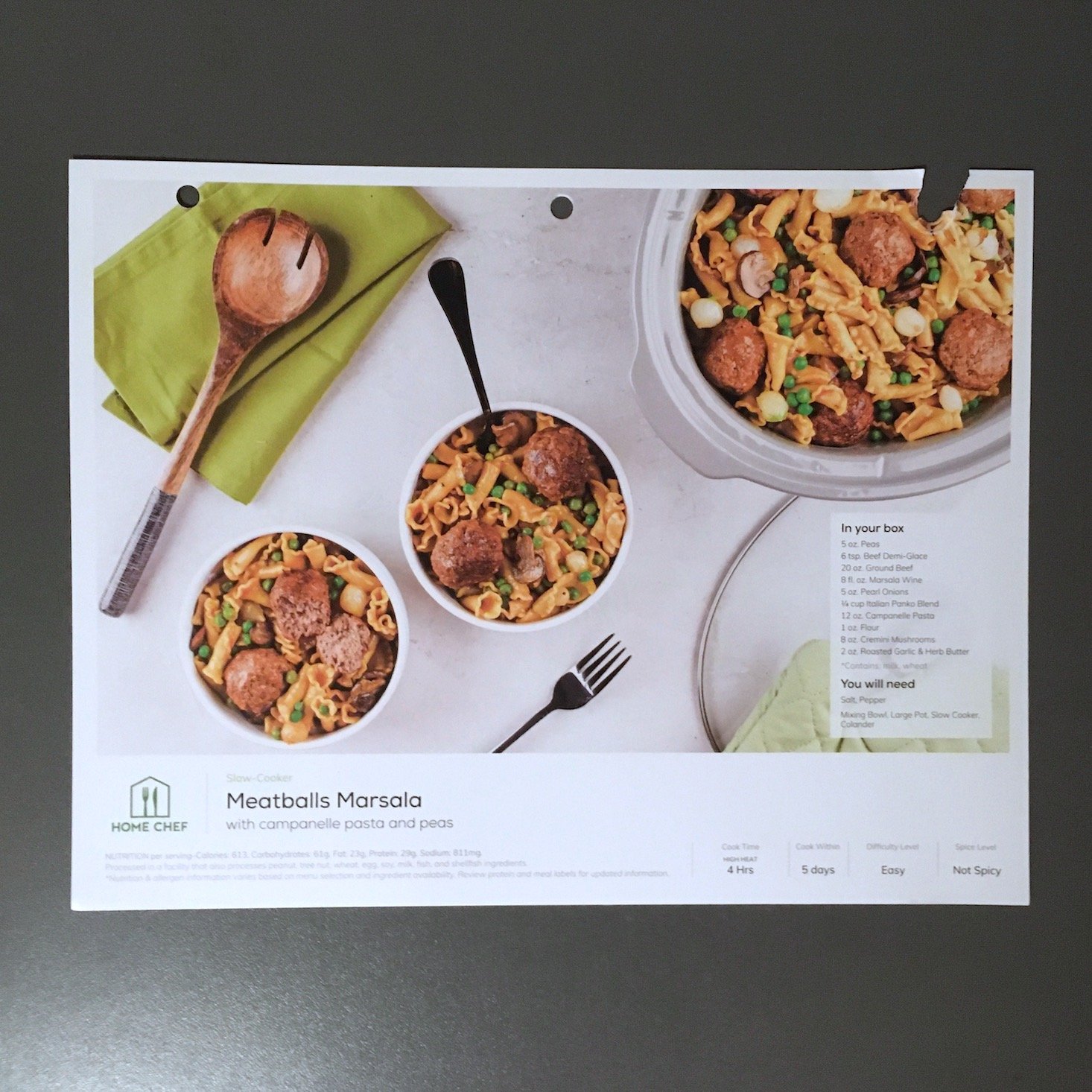 Home Chef February 2020 - slow cooker meatballs marsala recipe card front