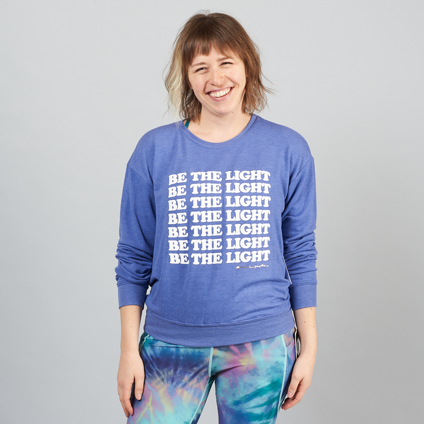 Wantable Fitness Edit February 2020 spiritual gangster be the light blue pullover