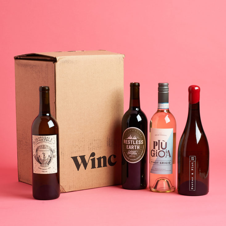 Winc February 2020 - all bottles posed next to the box in which they came