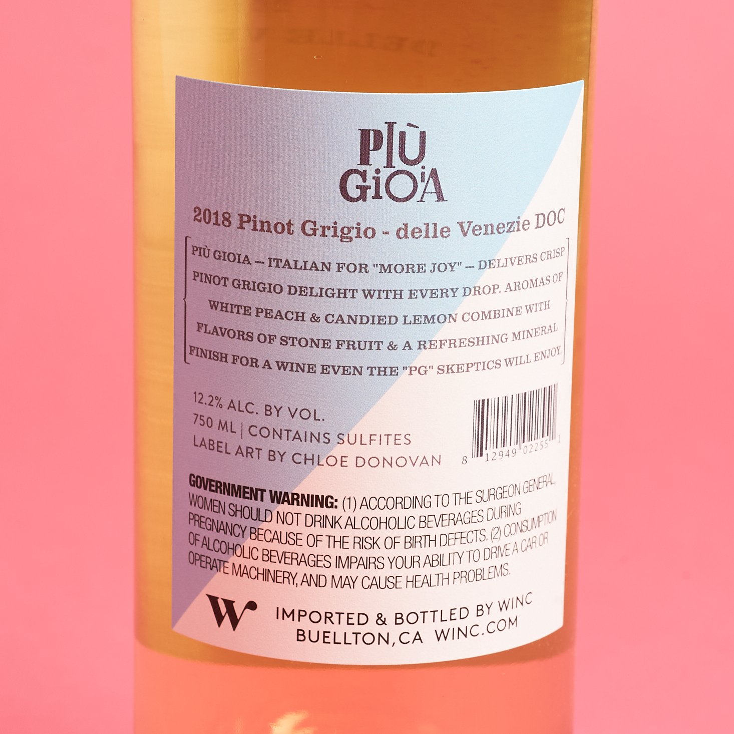 Winc February 2020 - piu gioia pinot grigio back label