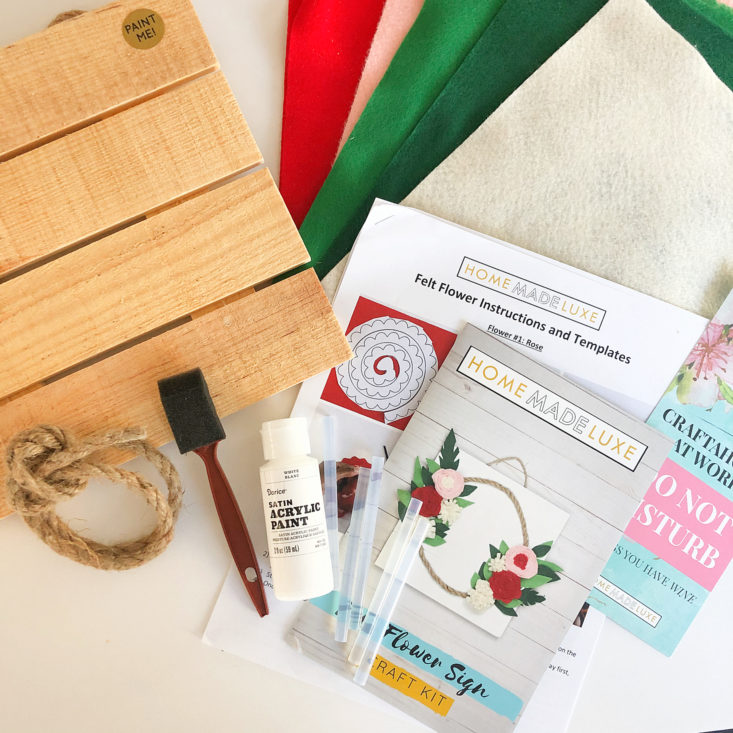 DIY project materials from the Home Made Luxe box.