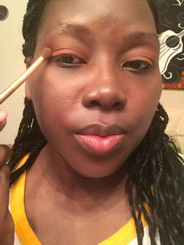 Boxycharm Tutorial March 2020 - Holding Gold Brush On Eye With Orange Shade