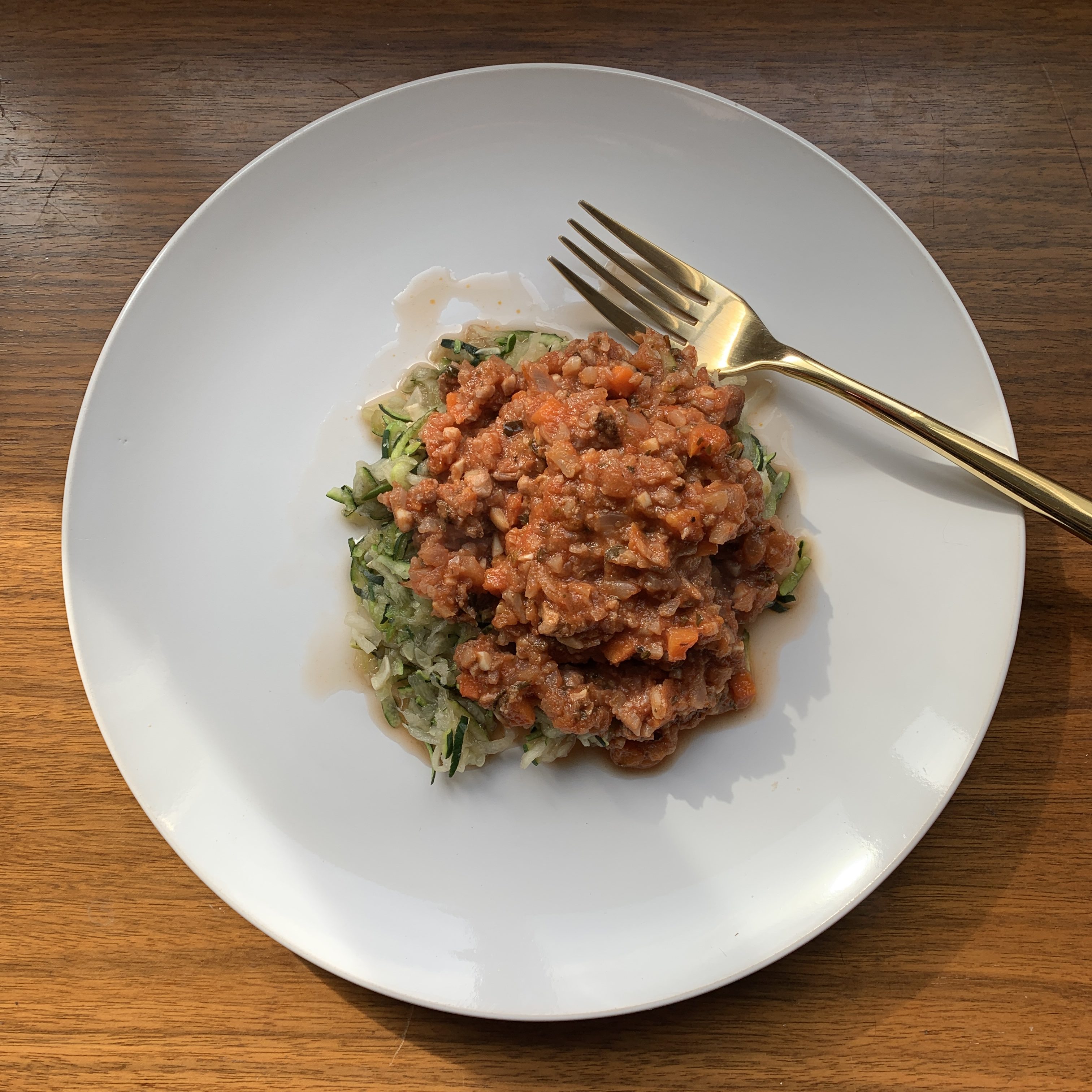 Meatless Walnut Cauliflower Bolognese on plate