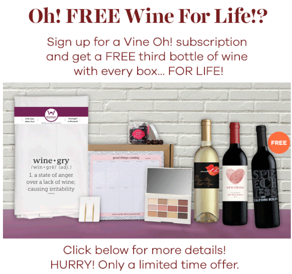 VineOh! Deal – Free Extra Bottle of Wine for Life!