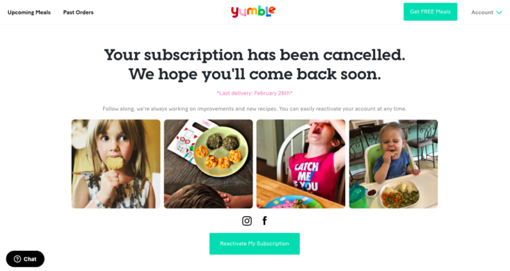 Yumble Cancellation Page