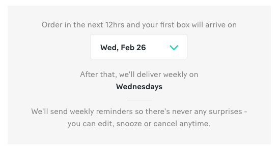 Yumble Subscription delivery date