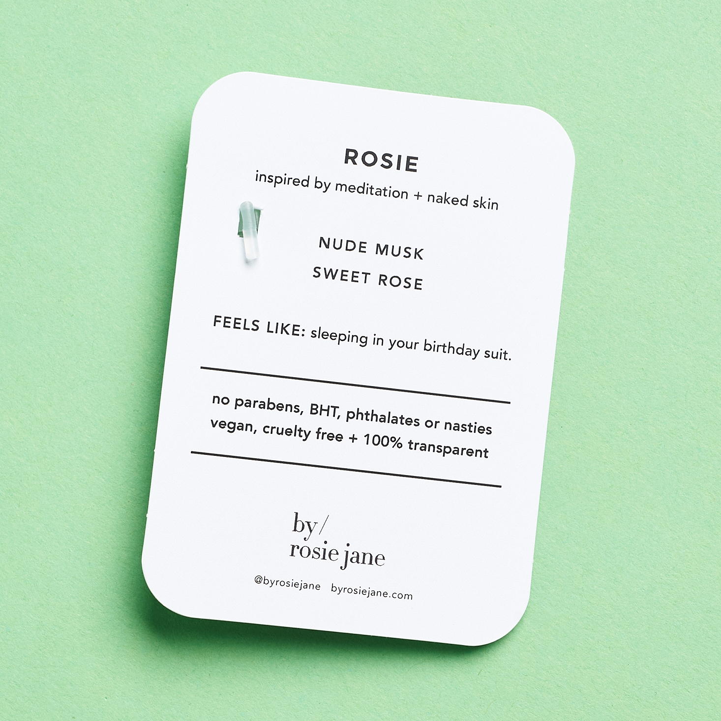 bacl of card for Rosie by Rosie Jane Perfume