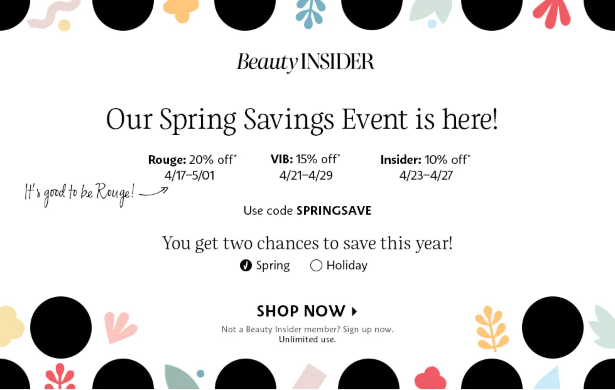 Sephora Spring Savings Event – Rouge Members Save 20% Off All Sephora Favorite Kits + Entire Store!