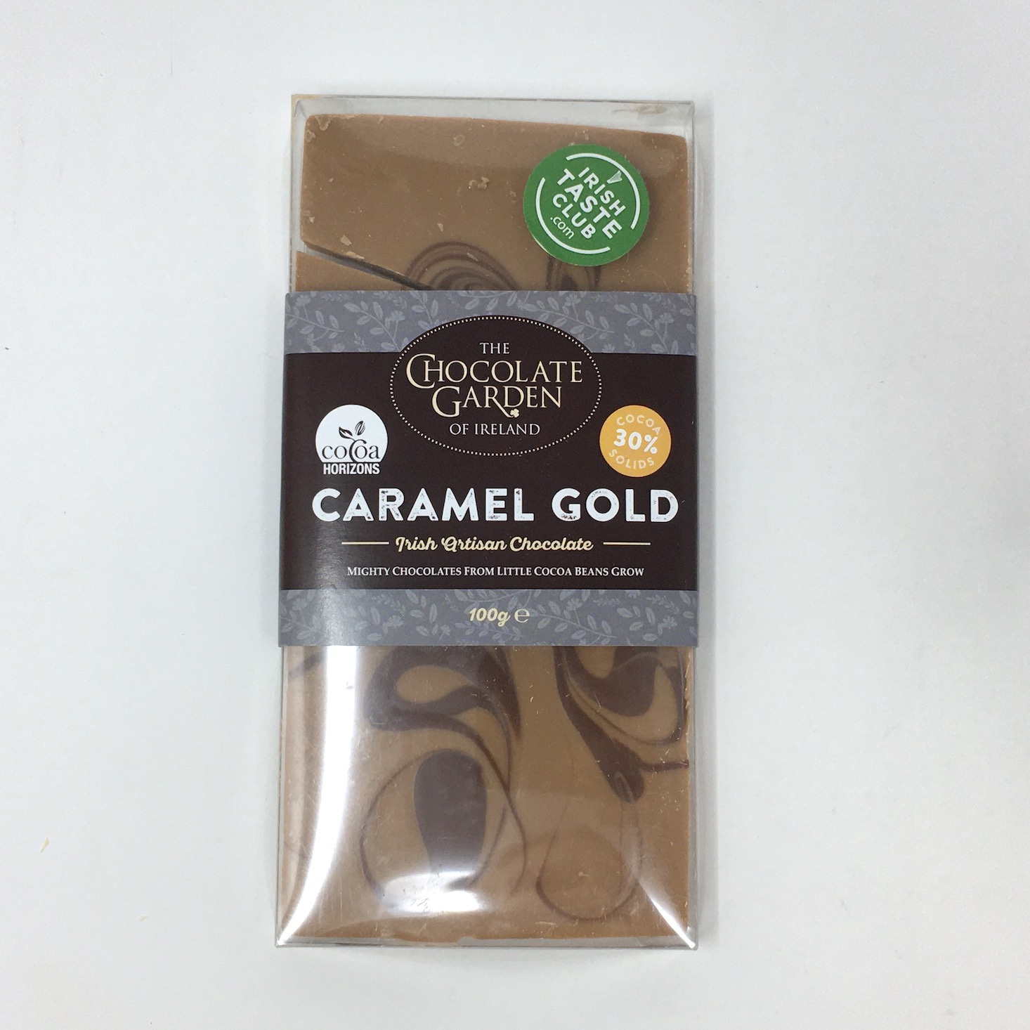 chocolate garden of ireland caramel gold chocolate bar front packaging