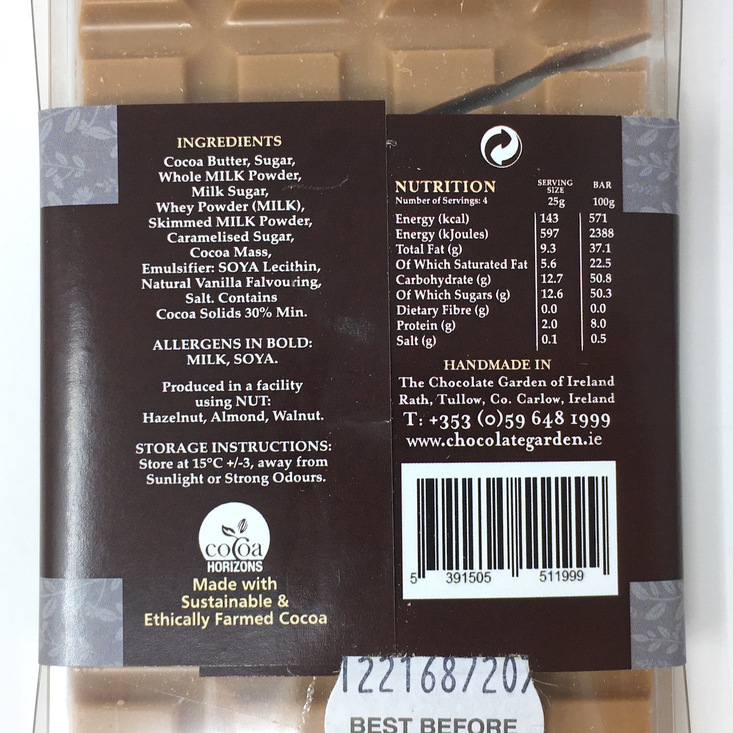 chocolate garden of ireland caramel gold chocolate bar ingredients list