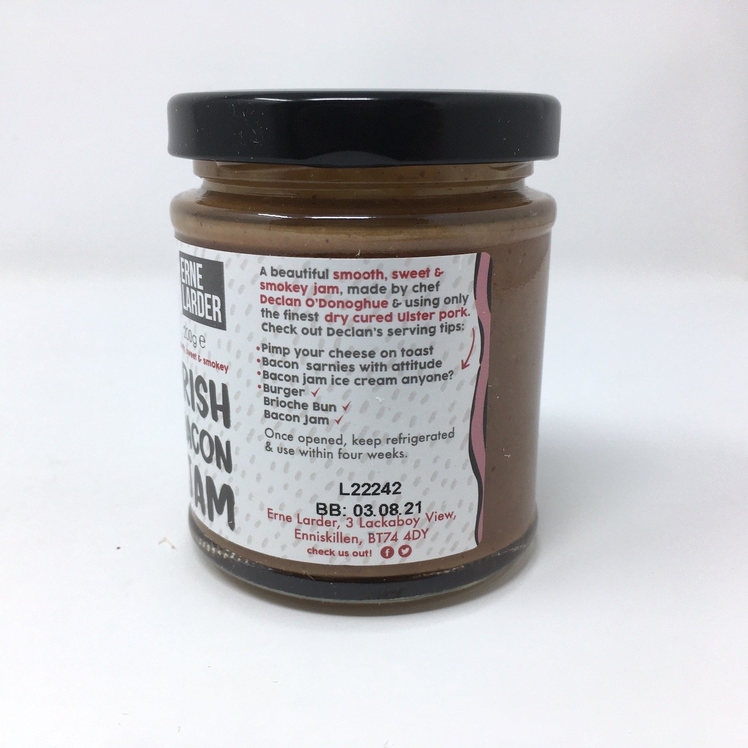 erne larder irish bacon jam jar suggesting product uses