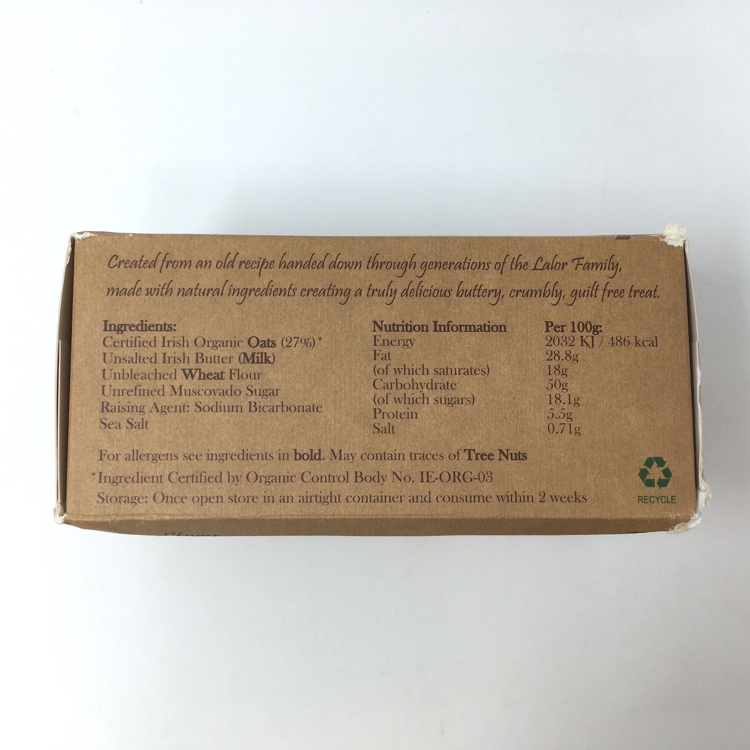 kilbeggan oat cookies nutritional information on box