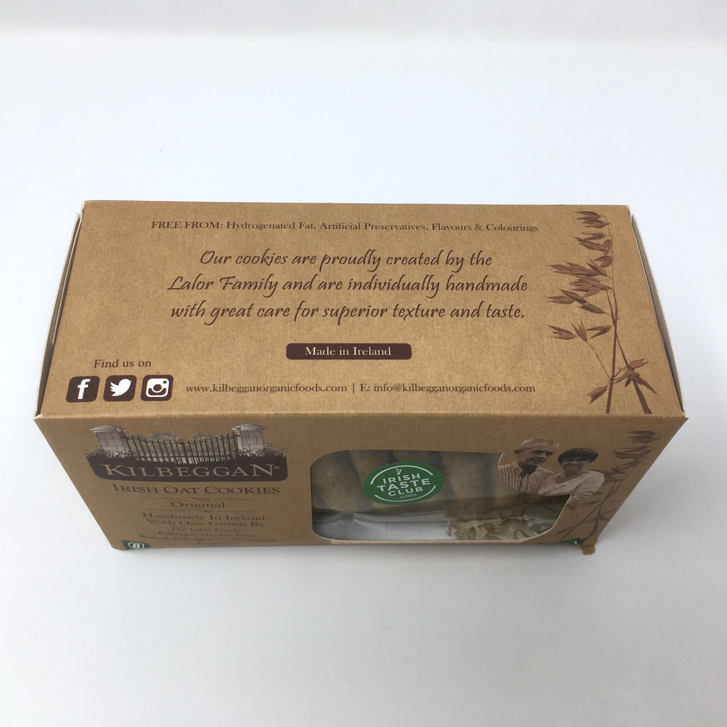 kilbeggan oat cookies top of box text