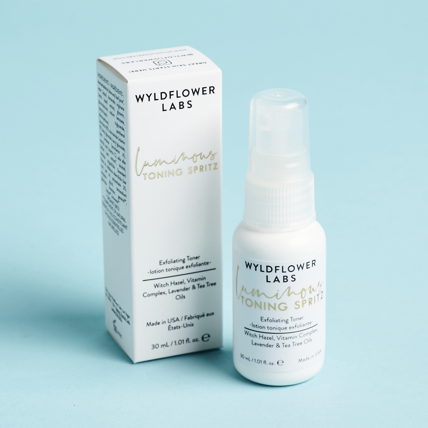 Wyldflower Labs Luminous Toning Spritz Exfoliating Toner Front for Nourish Beauty Box July 2020