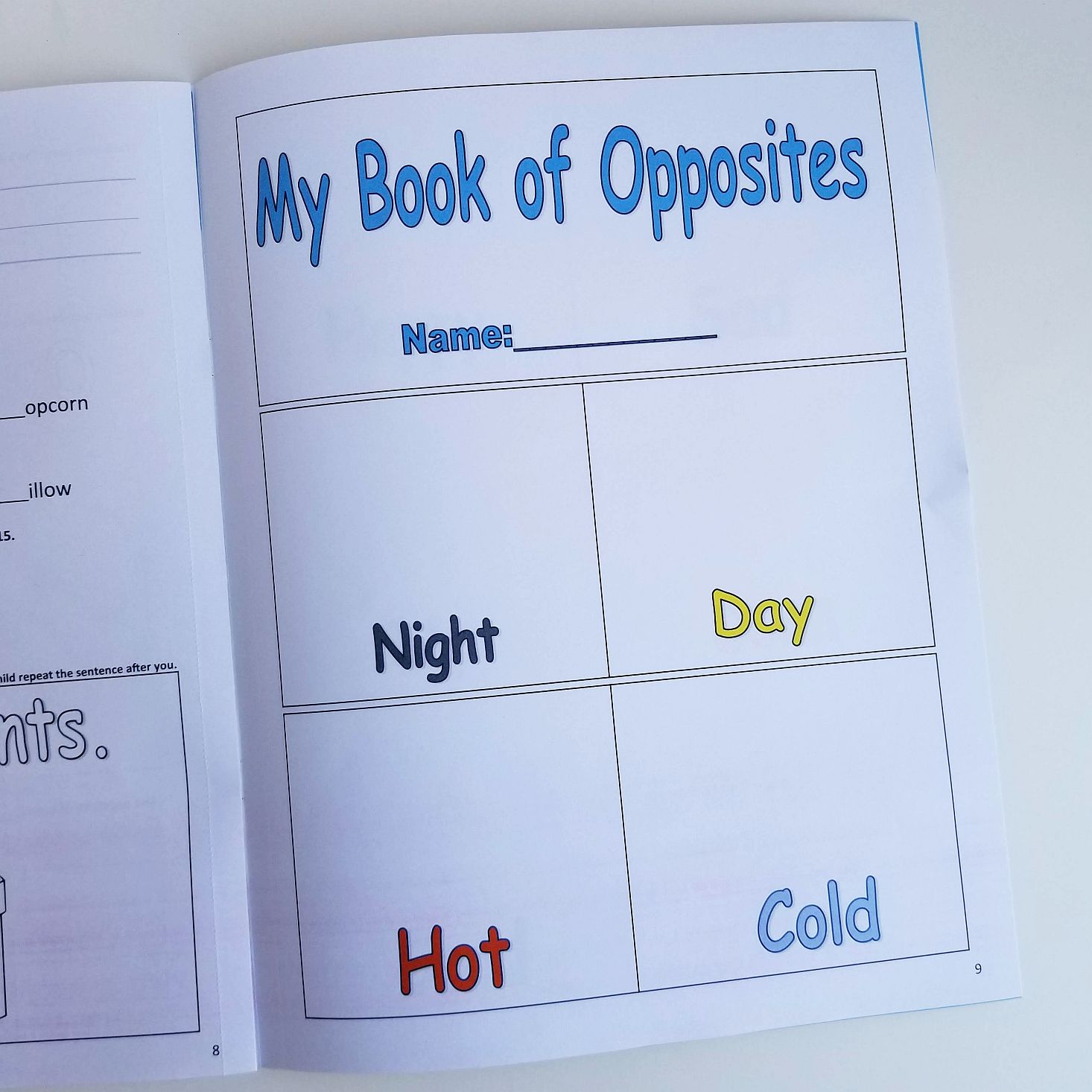 Preschool Box May 2020 opposites page