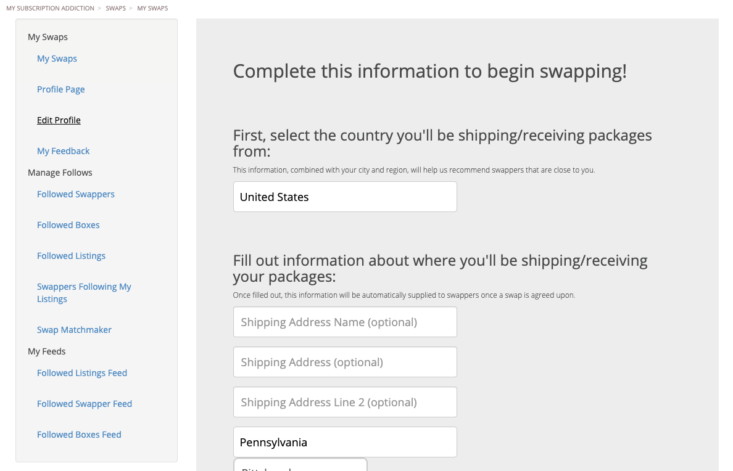 Edit Swap Profile Screenshot