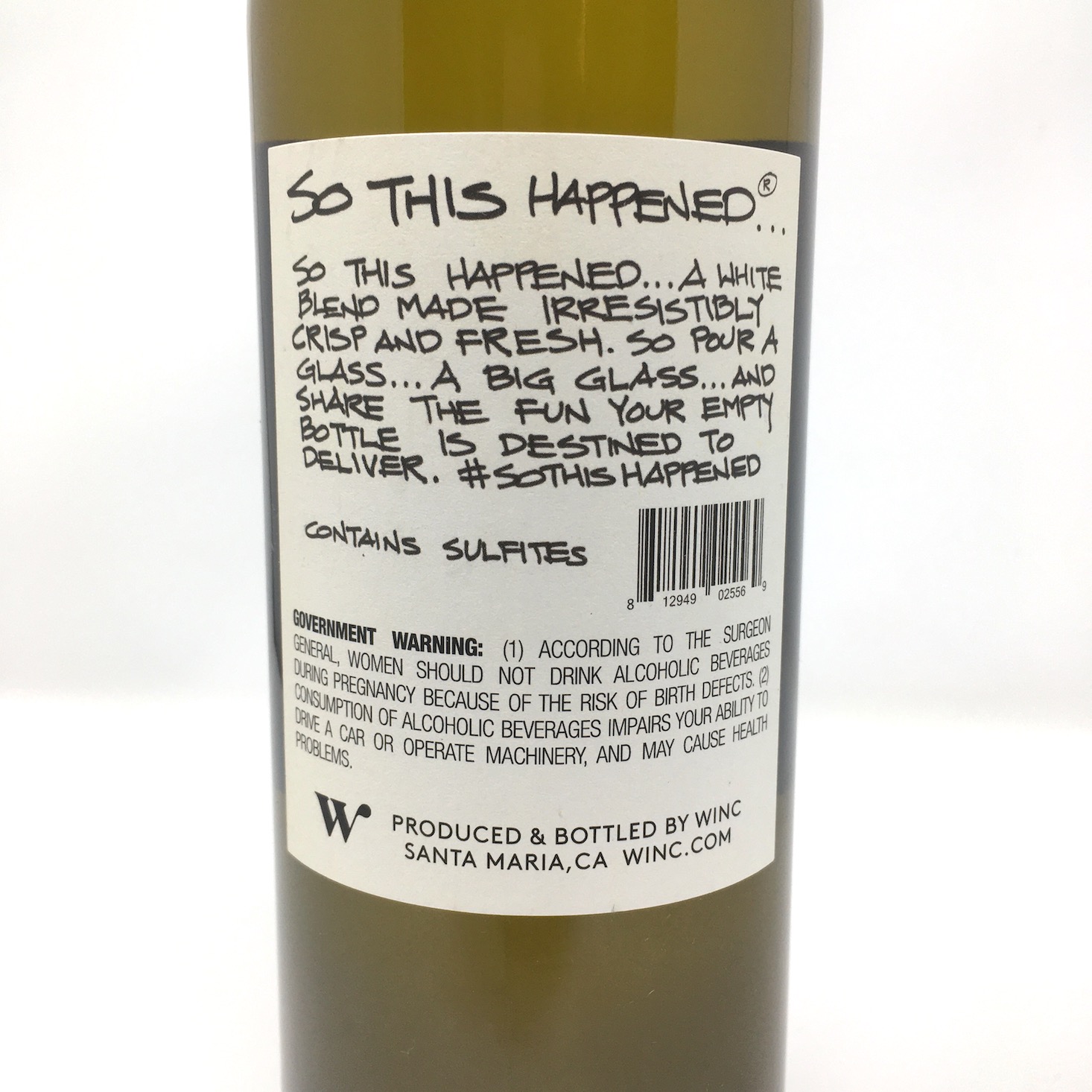 so this happened white blend back label