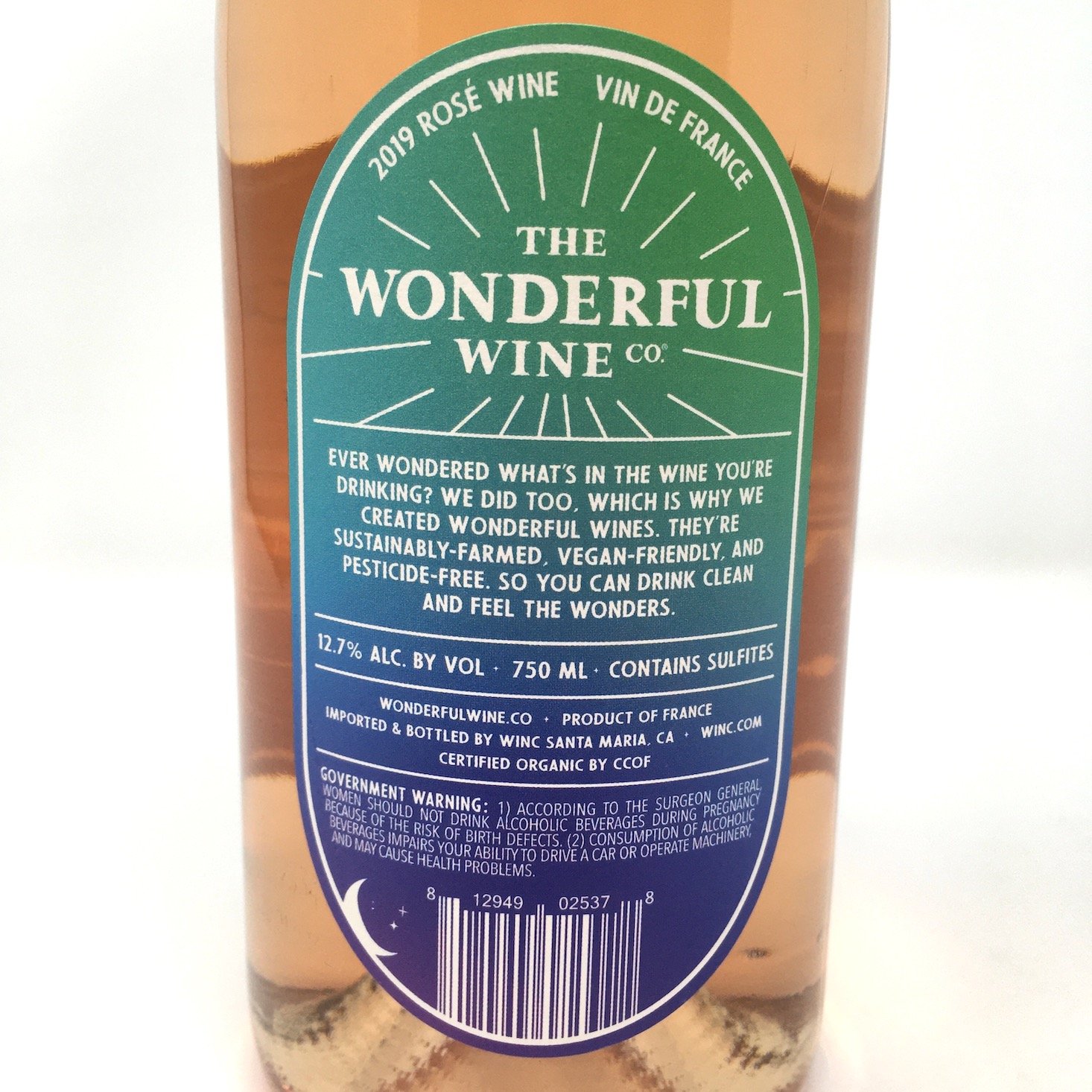 wonderful wine co rosé back label