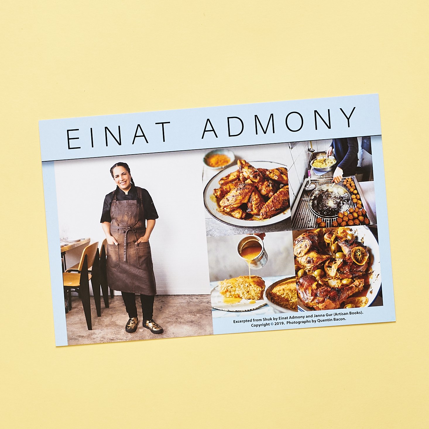 Info card featuring photograph of chef curator Einat Admony