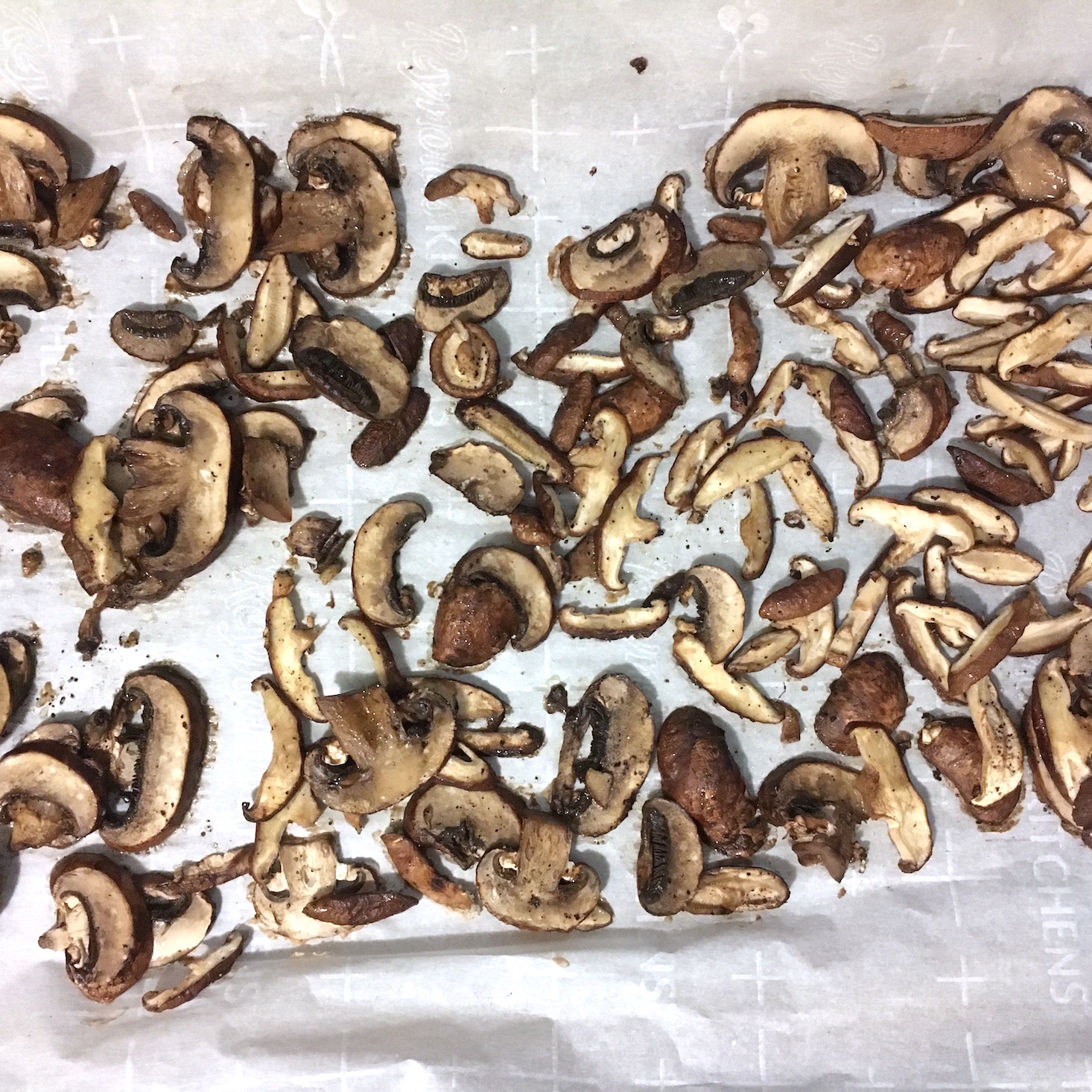 mushroom risotto finished roasted mushrooms on baking sheet