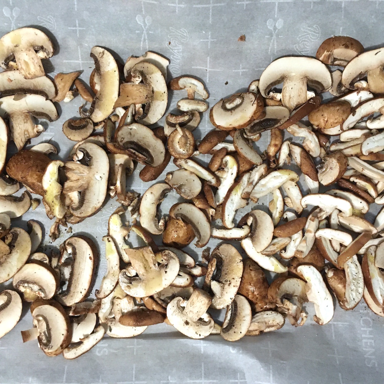 mushroom risotto mushrooms oiled and seasoned on baking sheet