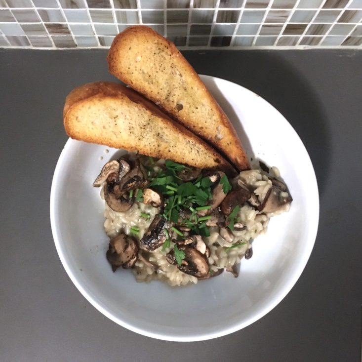 mushroom risotto plated top view