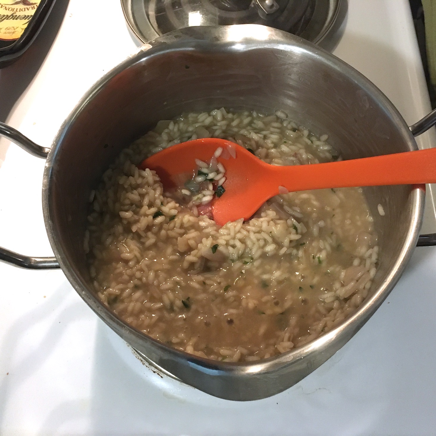 mushroom risotto rice with broth