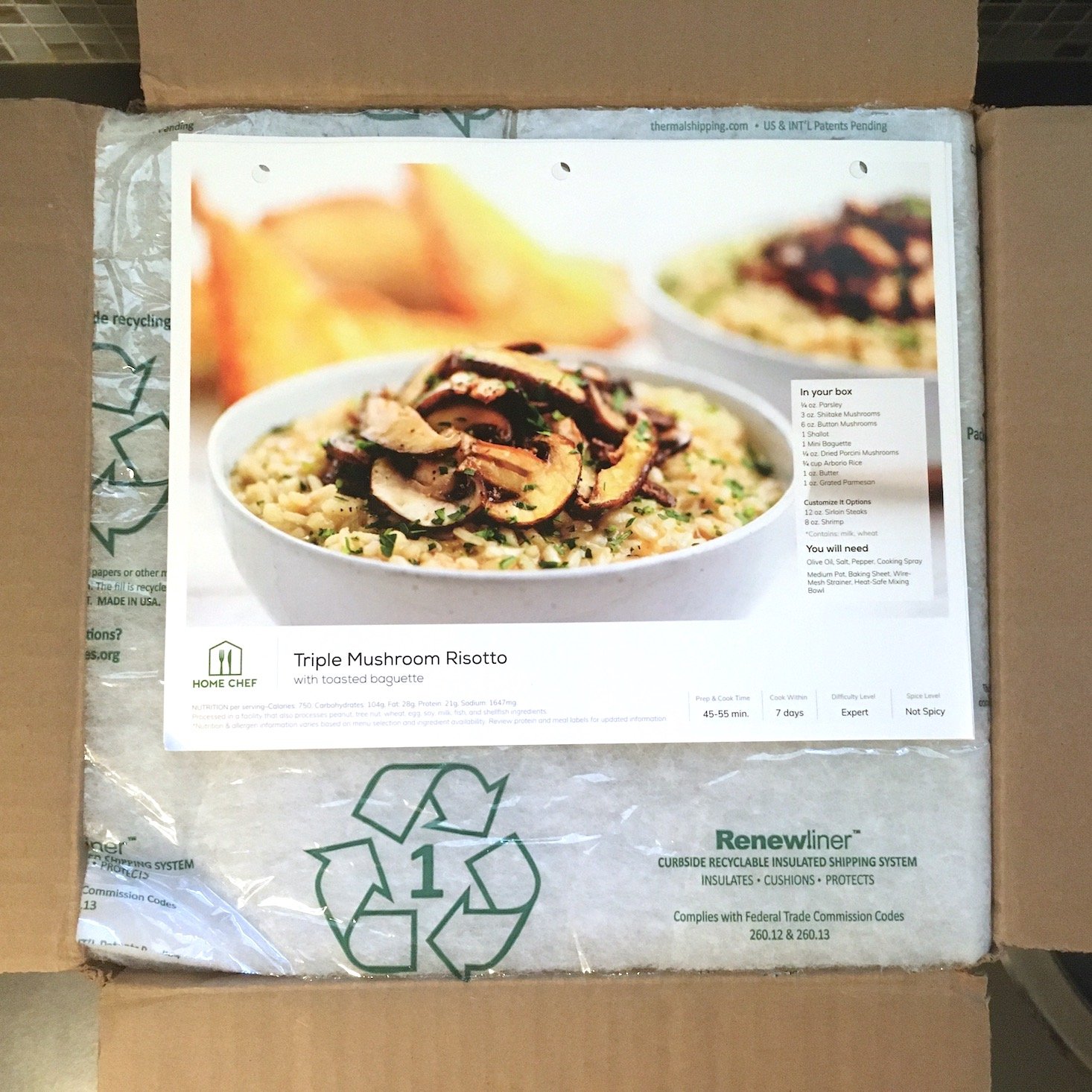 opened box showing recipes on top of insulation