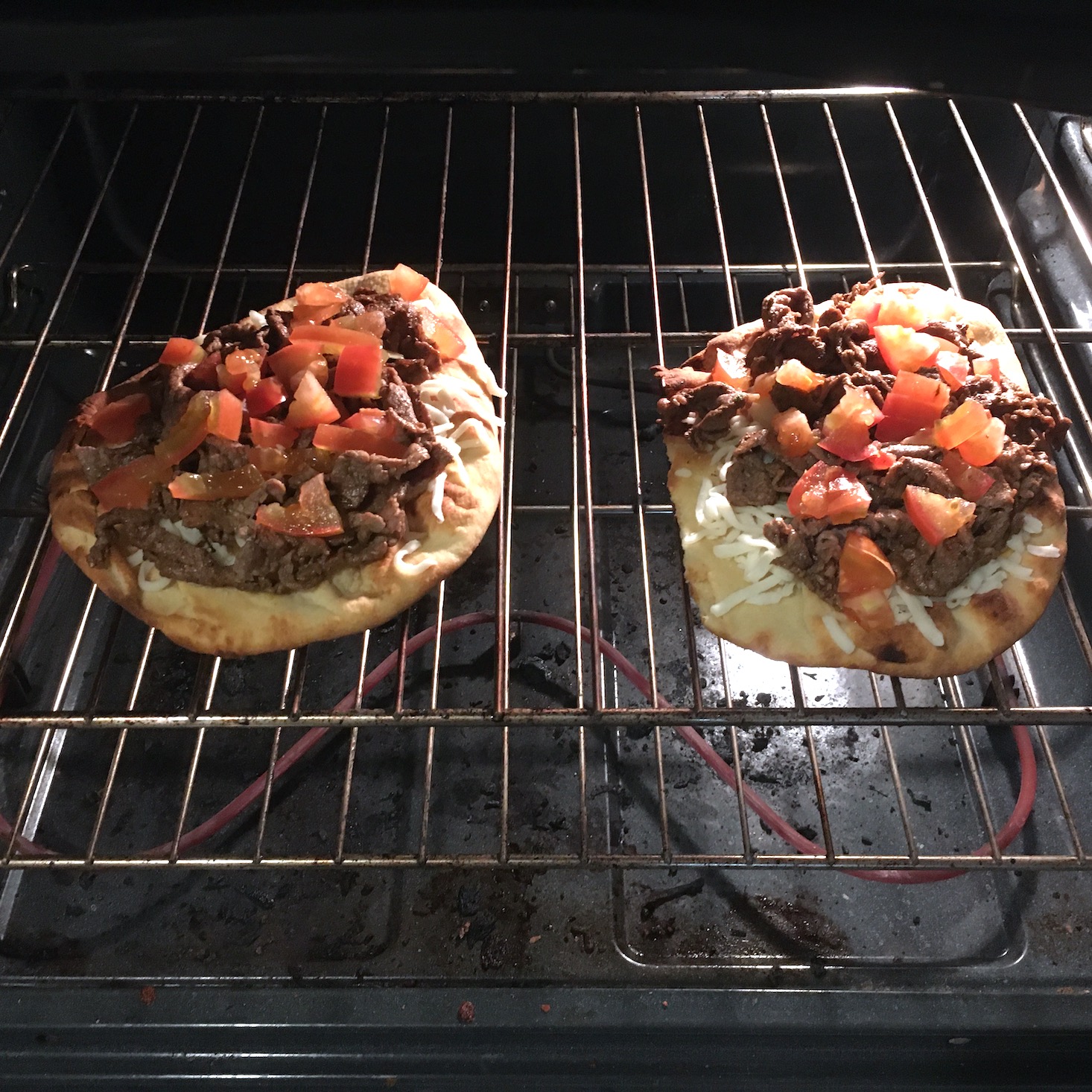 steak flatbread flatbreads cooking in oven