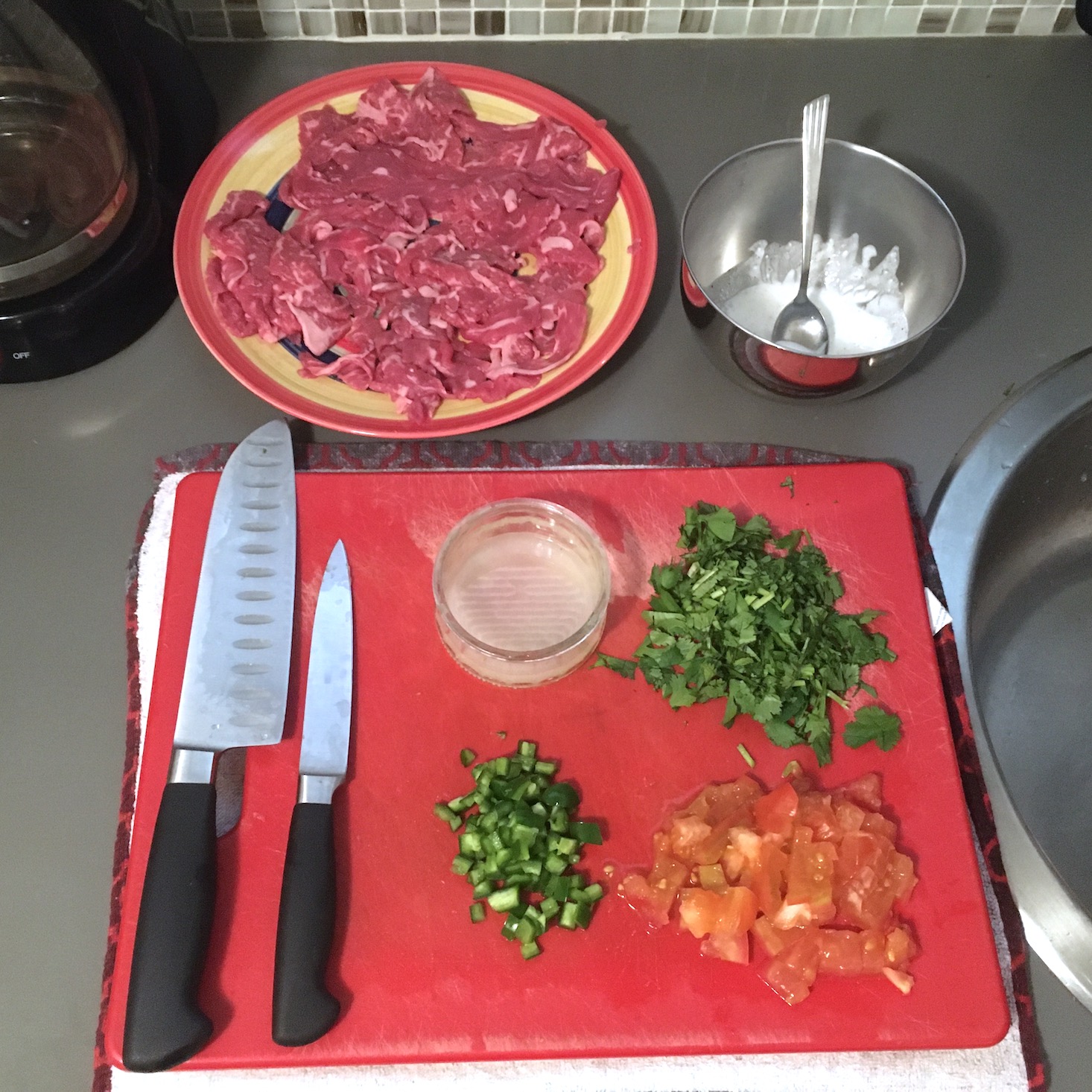 steak flatbread ingredients prep