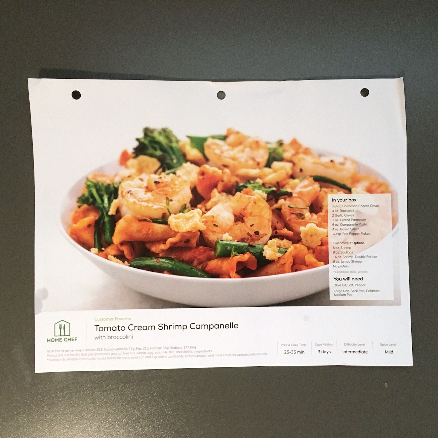 tomato shrimp pasta recipe card front