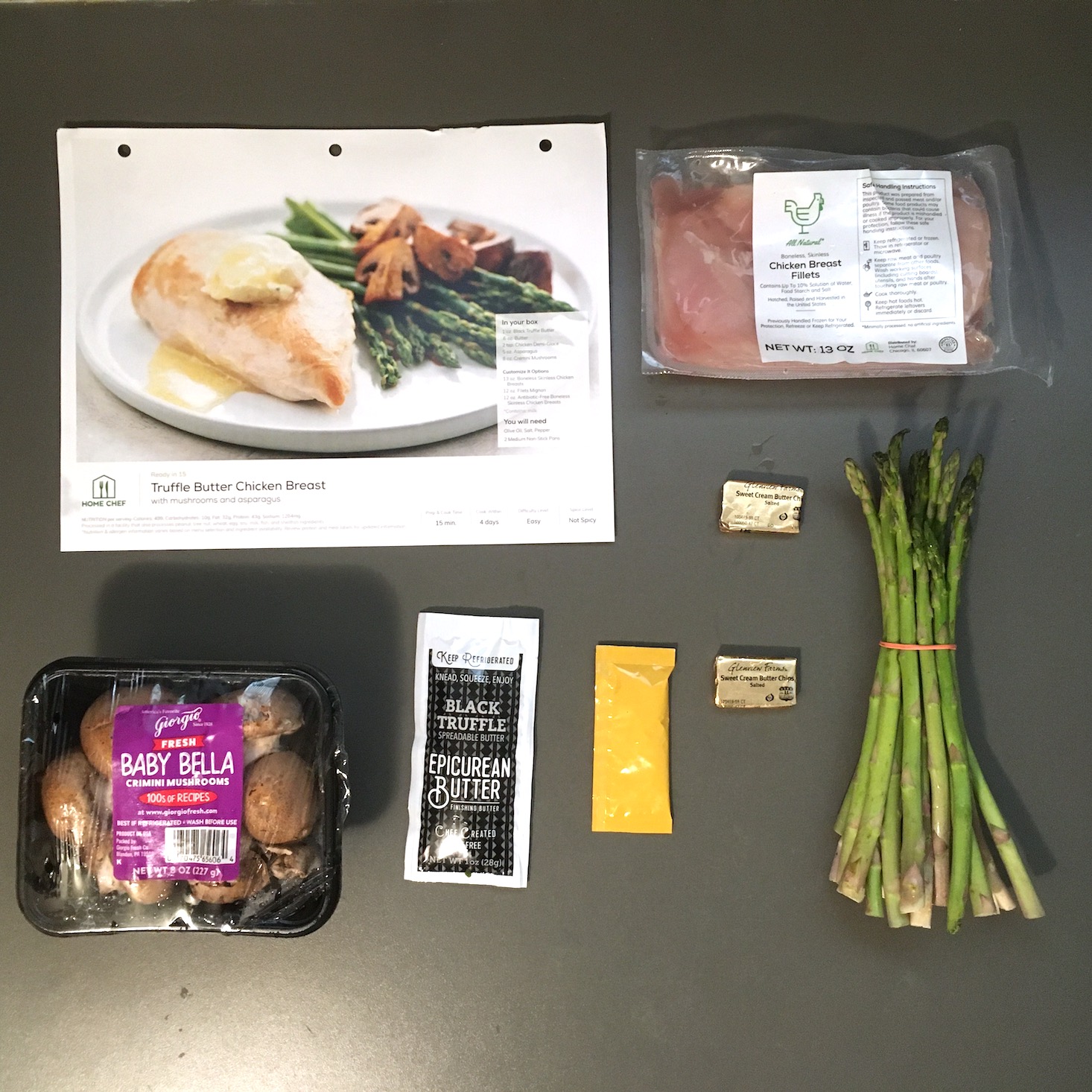 truffle butter chicken ingredients laid out with recipe card