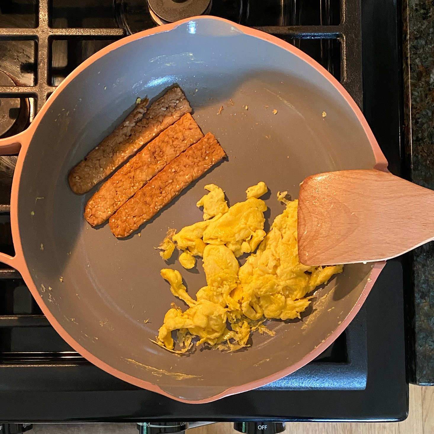 Always Pan Nonstick Just Egg Cooked with room for Tempeh