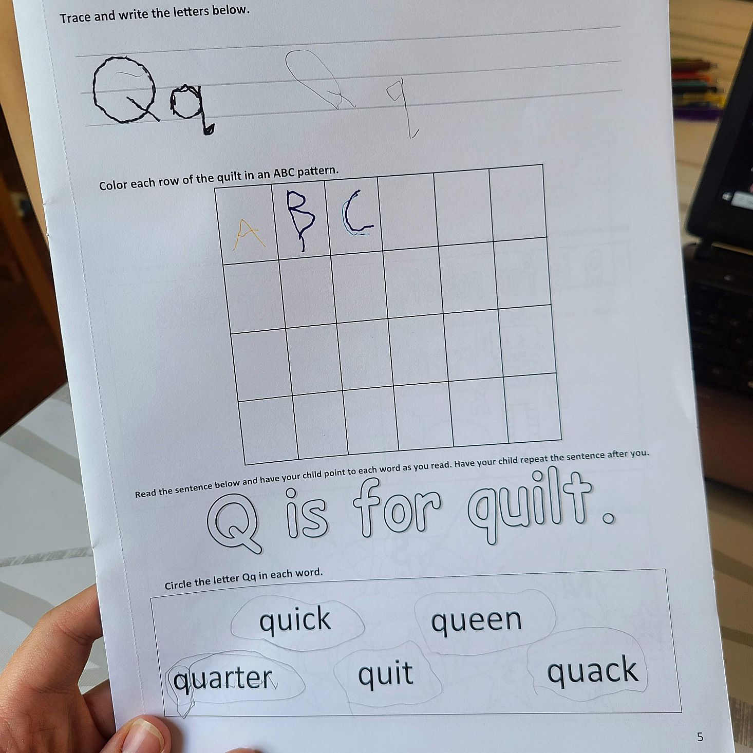 Preschool Box June 2020 Q workbook page