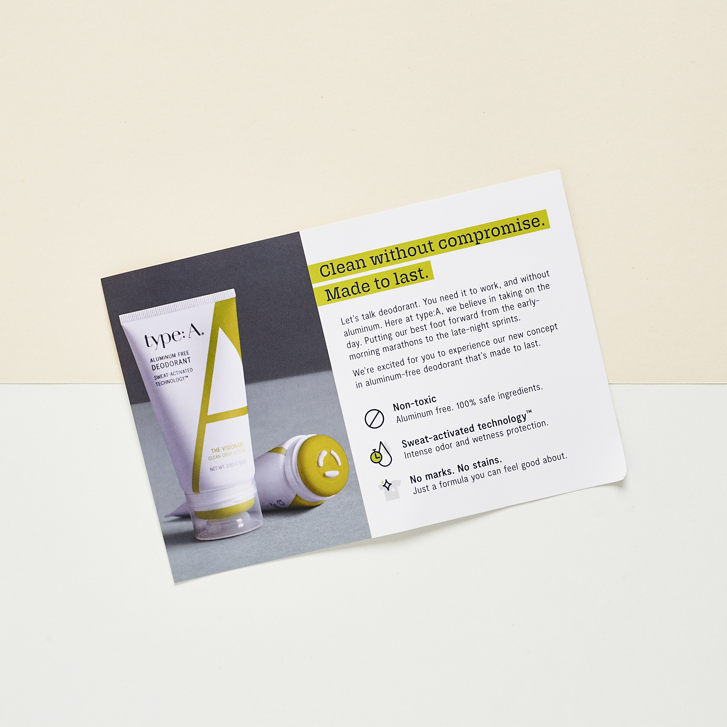 type:A deodorant info card