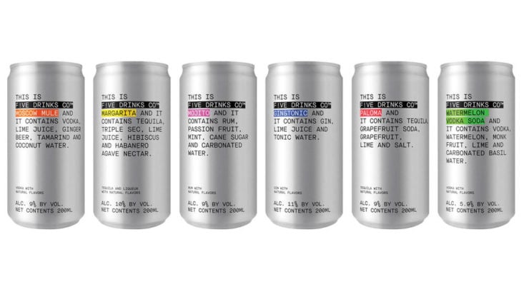 Five Drinks Co canned cocktails.