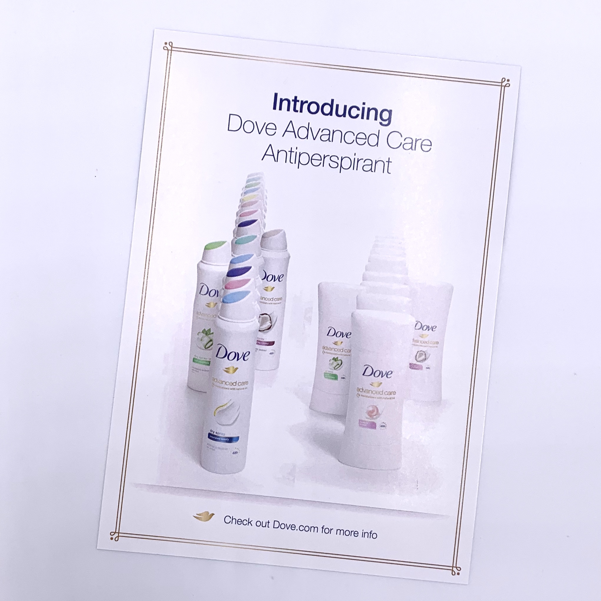 Dove New Advanced Care Antiperspirant - Dry Spray Card Front for Cocotique September 2020