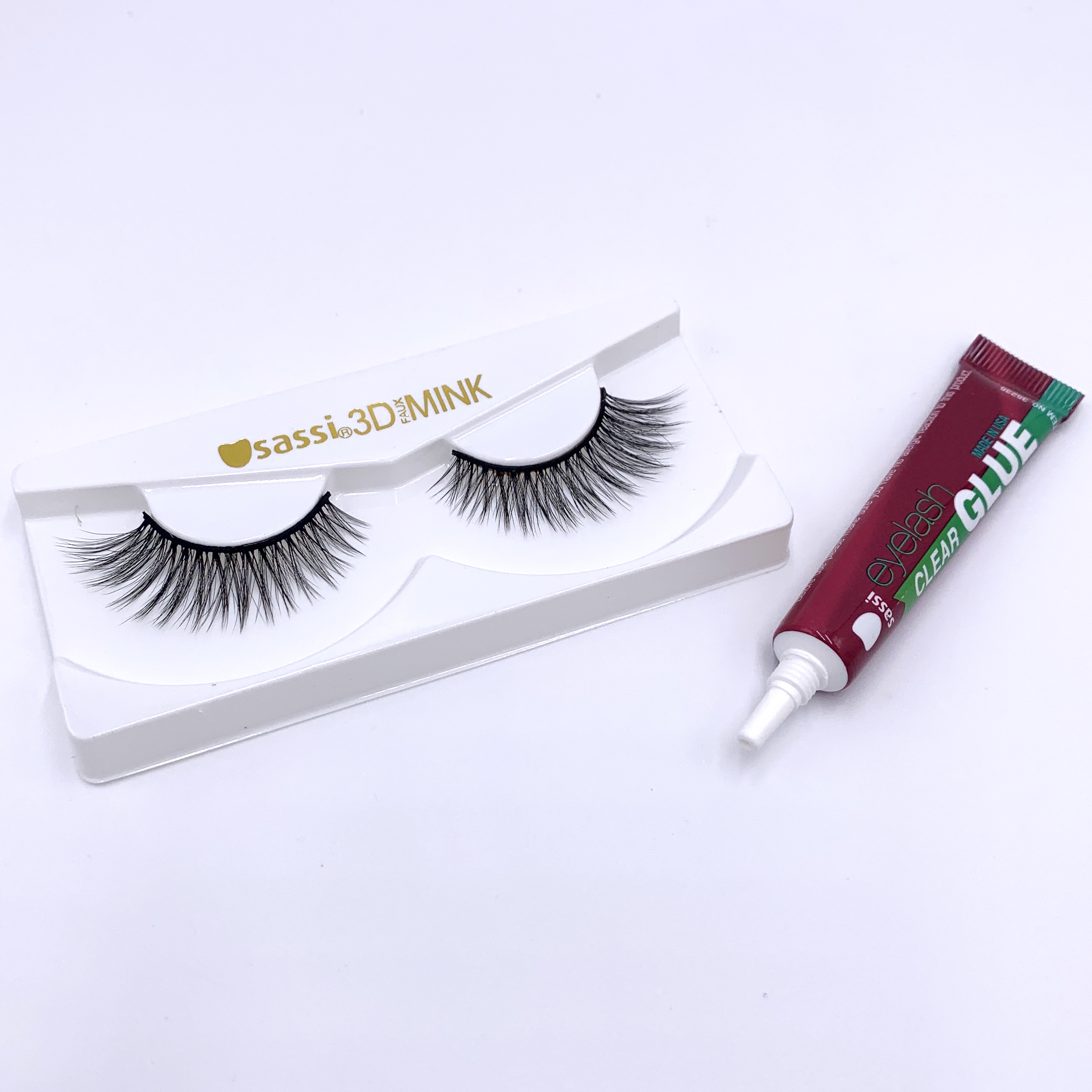 Sassi 3-D Faux Mink Lashes - Classy and Sassi Salon Eyelash Glue - Clear Front2 for Cocotique September 2020