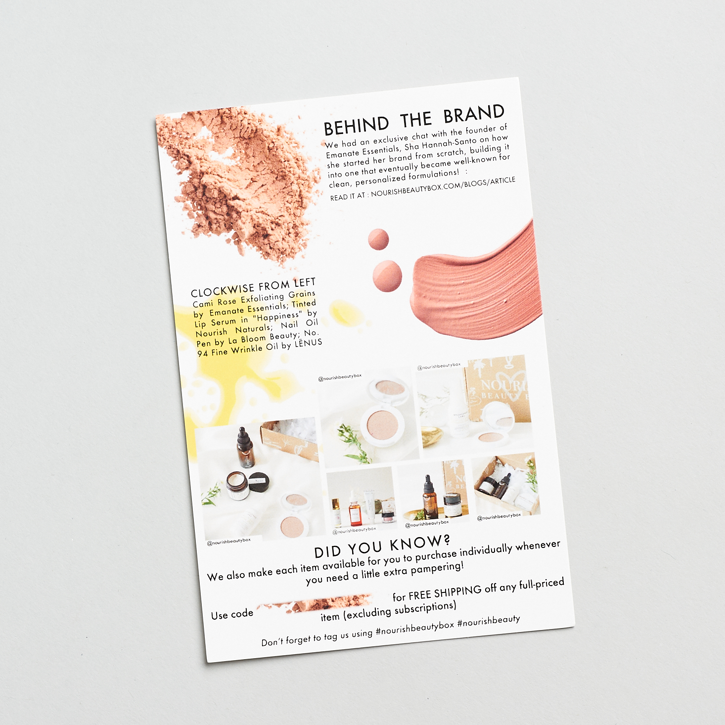 Card Back for Nourish Beauty Box September 2020