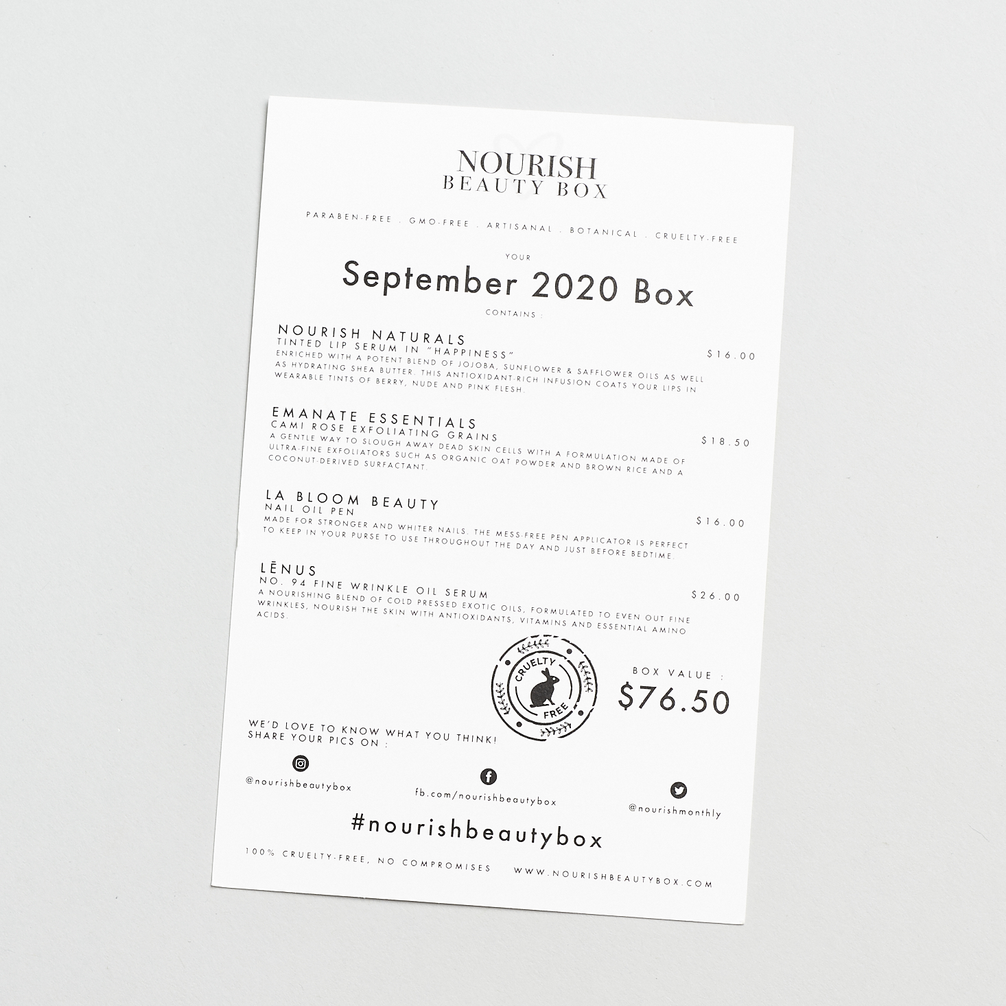 Card Front for Nourish Beauty Box September 2020