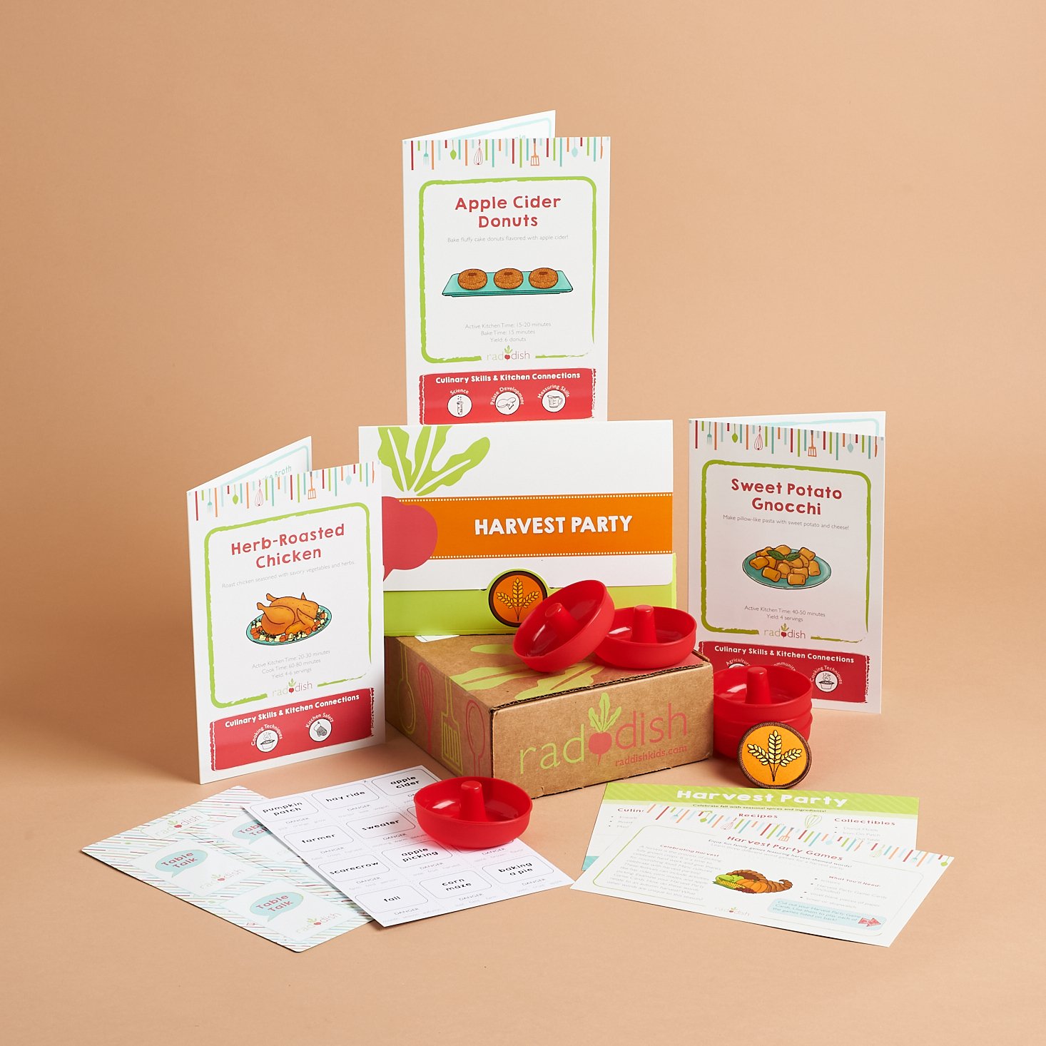 Raddish Kids Box Contents include recipe cards and kitchen tools