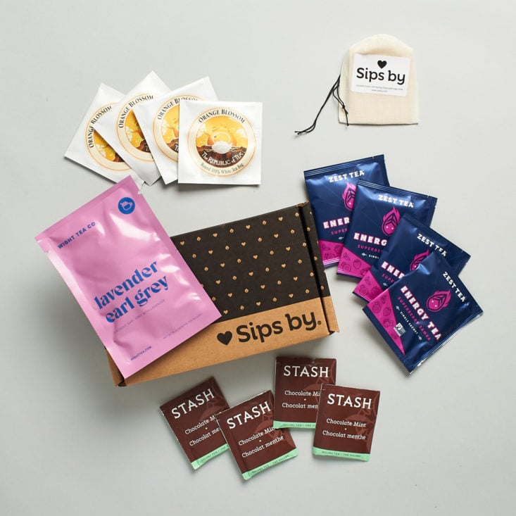 Sips by Tea Subscription with all contents shown