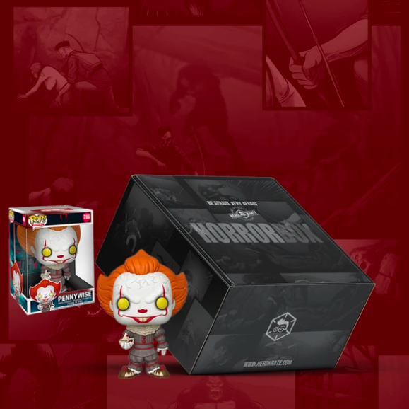 Horror Krate with Pennywise collectible shown next to it.