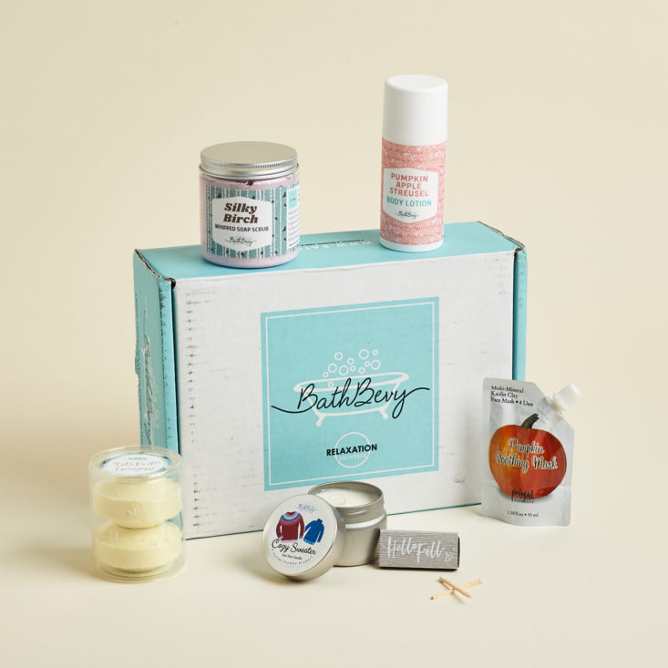 Bath Bevy Tubless subscription with all products shown
